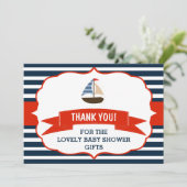 Ahoy, het is een jongen! Nautical Boat Baby shower Bedankkaart (Staand voorkant)