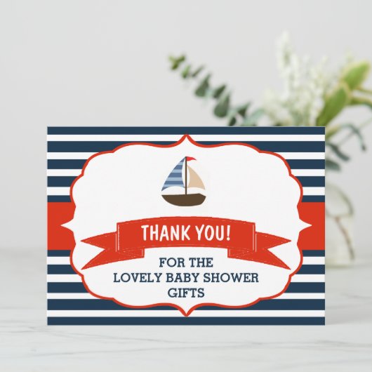 Ahoy, het is een jongen! Nautical Boat Baby shower Bedankkaart (Staand voorkant)