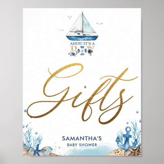 Ahoy Het is een jongen Nautical Boat Baby shower G Poster (Voorkant)