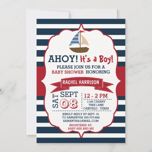 Ahoy, het is een jongen! Nautical Boat Baby shower Kaart (Voorkant)