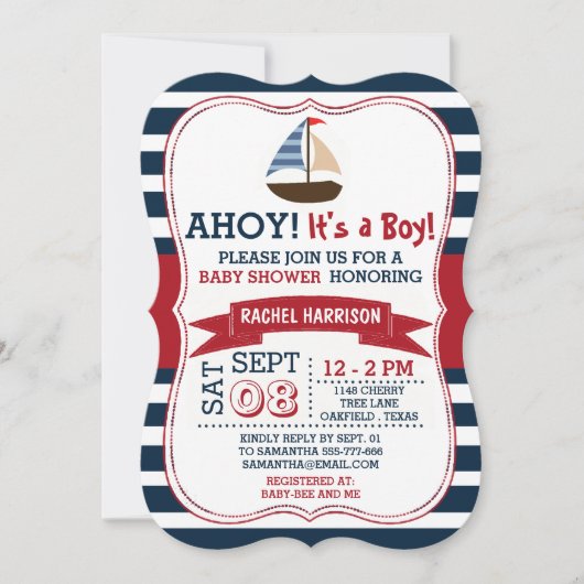 Ahoy, het is een jongen! Nautical Boat Baby shower Kaart (Voorkant)