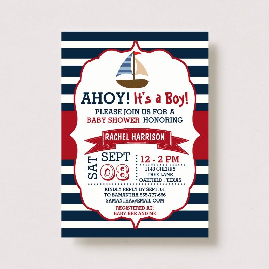 Ahoy, het is een jongen! Nautical Boat Baby shower Kaart