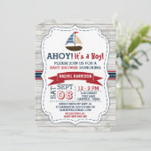 Ahoy, het is een jongen! Nautical Boat Baby shower Kaart (Staand voorkant)