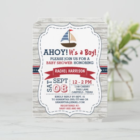 Ahoy, het is een jongen! Nautical Boat Baby shower Kaart (Staand voorkant)