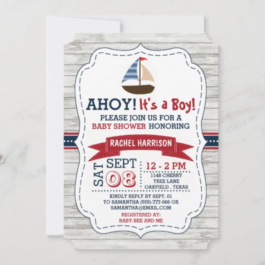 Ahoy, het is een jongen! Nautical Boat Baby shower Kaart (Voorkant)