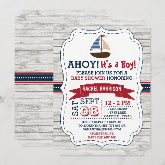 Ahoy, het is een jongen! Nautical Boat Baby shower Kaart (Voorkant / Achterkant)