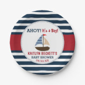 Ahoy, het is een jongen! Nautical Boat Baby shower Papieren Bordje (Voorkant)