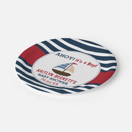 Ahoy, het is een jongen! Nautical Boat Baby shower Papieren Bordje (Gekanteld)