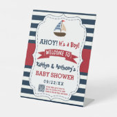 Ahoy, het is een jongen! Nautical Boat Baby shower Reclamebord Met Voetstuk (Voorkant)
