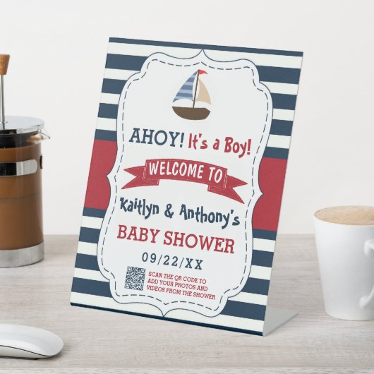 Ahoy, het is een jongen! Nautical Boat Baby shower Reclamebord Met Voetstuk (Insitu)