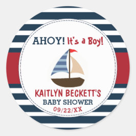 Ahoy, het is een jongen! Nautical Boat Baby shower Ronde Sticker