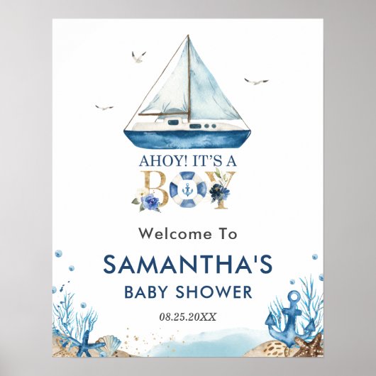 Ahoy Het is een jongen Nautical Boat Baby shower W Poster (Voorkant)