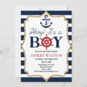 Ahoy, het is een jongen! Nautical Navy Blue Baby s Kaart (Voorkant)