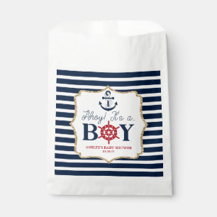 Ahoy Het is een jongen Nautical Navy Blue Baby sho Bedankzakje