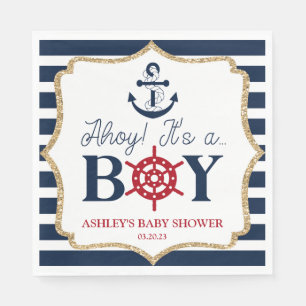 Ahoy Het is een jongen Nautical Navy Blue Baby sho Servet