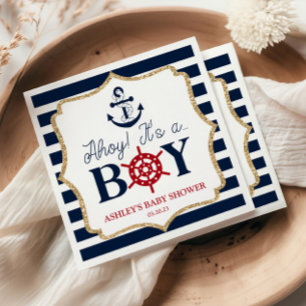 Ahoy Het is een jongen Nautical Navy Blue Baby sho Servet
