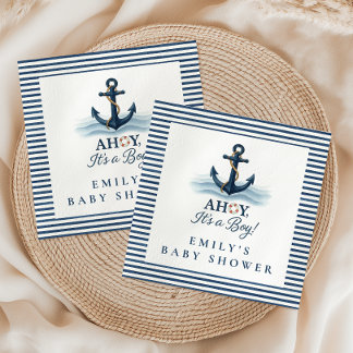 Ahoy Het is een jongen Nautical Navy Blue Baby sho Servet