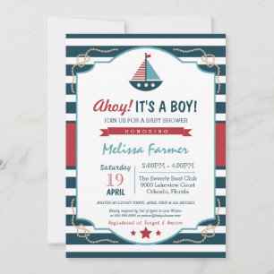 Ahoy, het is een jongen! Nautical Navy & Red Baby  Kaart