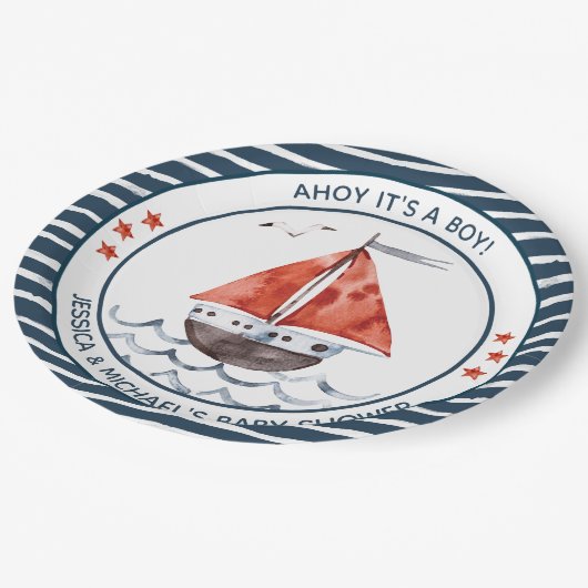 Ahoy Het is een jongen Nautical Papieren Bordje (Gekanteld)