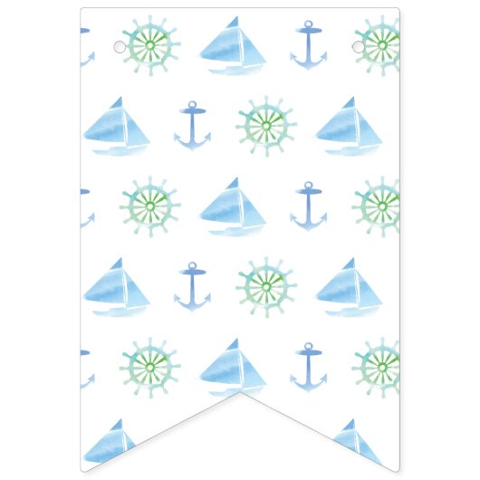 Ahoy Het is een jongen Nautical Waterverf Blue Bab Vlaggetjes (Eerste vlag)