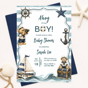 Ahoy Het is een Jongen Nautilsche Teddyshower Kaart