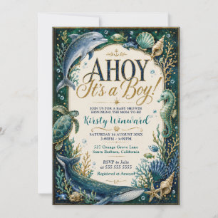 Ahoy Het is een Jongen Nautilus Baby Borrel Kaart