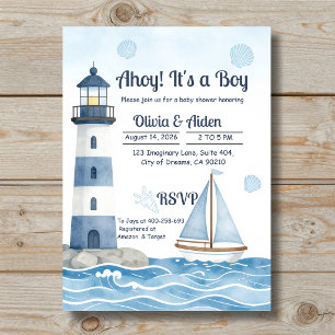 Ahoy Het is een Jongen Nautilus Vuurtoren Baby Bor Kaart