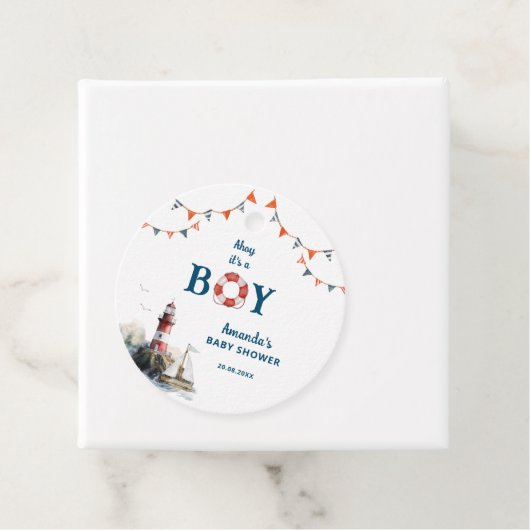 Ahoy Het is een Jongen Nautisch Baby shower Bedankjes Labels (In situ)