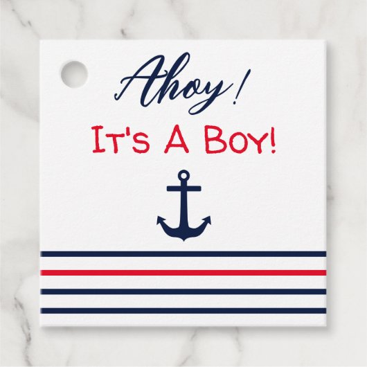Ahoy, het is een jongen! Nautisch Baby shower Bedankjes Labels (Voorkant)