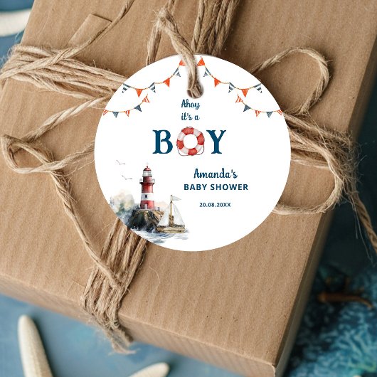 Ahoy Het is een Jongen Nautisch Baby shower Bedankjes Labels