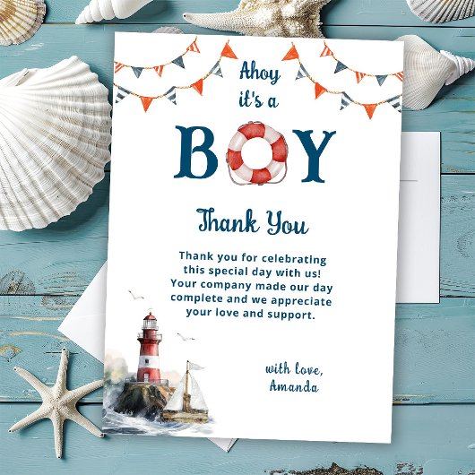 Ahoy Het is een Jongen Nautisch Baby shower Bedankkaart