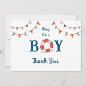 Ahoy Het is een Jongen Nautisch Baby shower Bedankkaart (Voorkant)