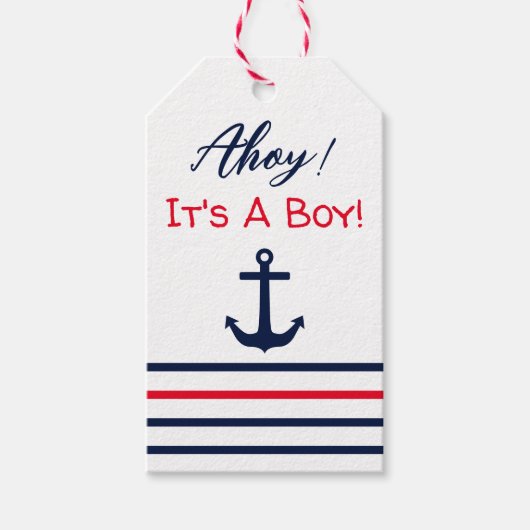 Ahoy, het is een jongen! Nautisch Baby shower Cadeaulabel (Voorkant)