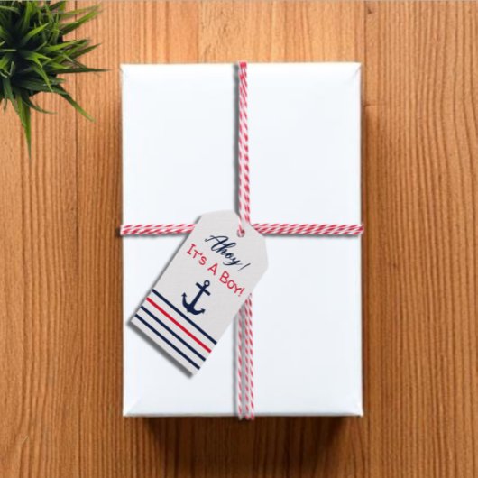 Ahoy, het is een jongen! Nautisch Baby shower Cadeaulabel