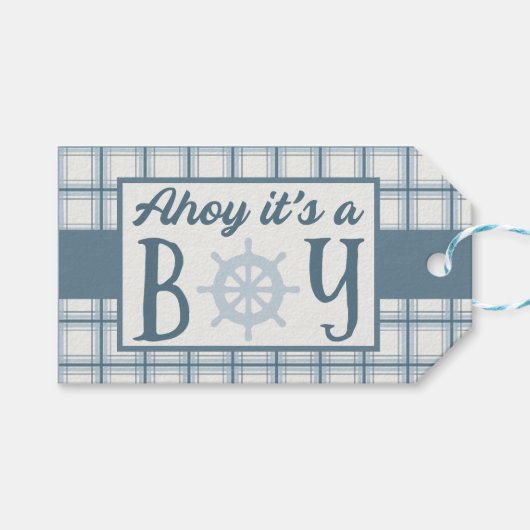 Ahoy Het is een Jongen Nautisch Baby shower Cadeaulabel (Voorkant (Horizontaal))