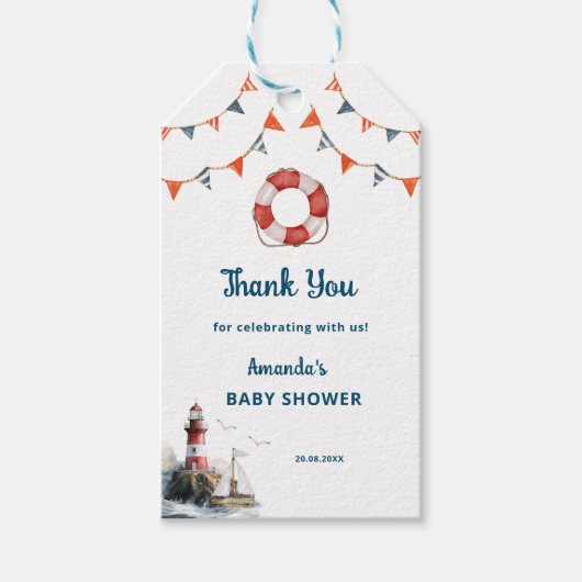 Ahoy Het is een Jongen Nautisch Baby shower Cadeaulabel (Voorkant)