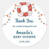 Ahoy het is een jongen nautisch Baby shower dank j Ronde Sticker (Voorkant)