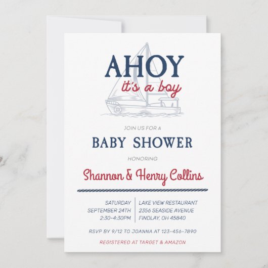 Ahoy Het is een Jongen Nautisch Baby shower Kaart (Voorkant)