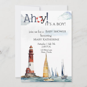 Ahoy Het is een jongen nautisch baby shower Kaart