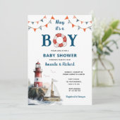 Ahoy Het is een Jongen Nautisch Baby shower Kaart (Staand voorkant)