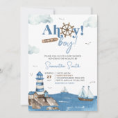 Ahoy Het is een jongen nautisch Baby shower Kaart (Voorkant)