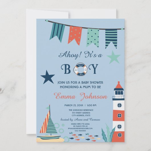 Ahoy Het is een Jongen Nautisch Baby shower Kaart (Voorkant)