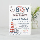 Ahoy Het is een Jongen Nautisch Baby shower Kaart (Staand voorkant)