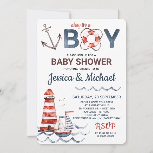 Ahoy Het is een Jongen Nautisch Baby shower Kaart (Voorkant)