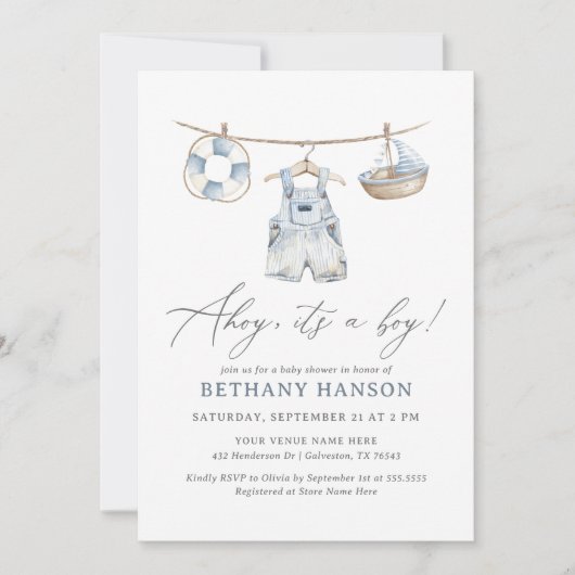 Ahoy Het is een Jongen Nautisch Baby shower Kaart (Voorkant)