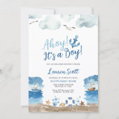 Ahoy Het is een jongen | nautisch Baby shower Kaart (Voorkant)