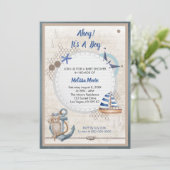 Ahoy het is een jongen nautisch baby shower kaart (Staand voorkant)
