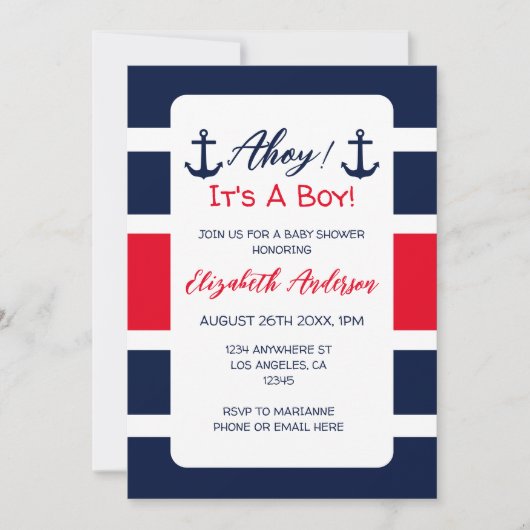 Ahoy, het is een jongen! Nautisch Baby shower Kaart (Voorkant)
