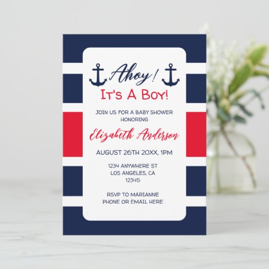 Ahoy, het is een jongen! Nautisch Baby shower Kaart (Staand voorkant)