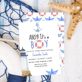 Ahoy, het is een jongen! Nautisch Baby shower Kaart